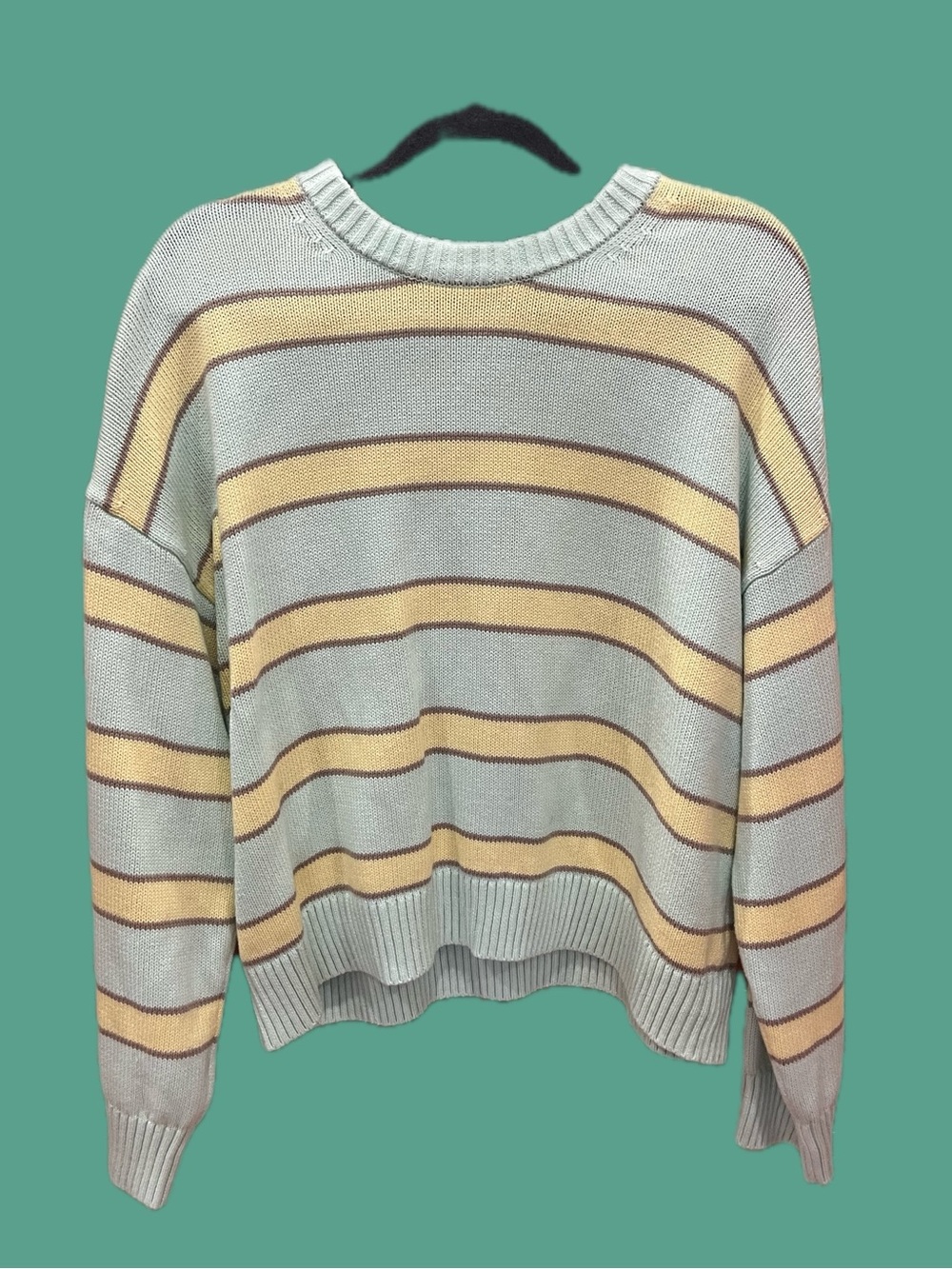 GAP Large Women’s Striped Crewneck Sweater - Mint Green & Yellow